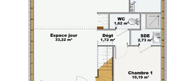 Plan de maison Surface terrain 104 m2 - 7 pièces - 6  chambres -  sans garage 